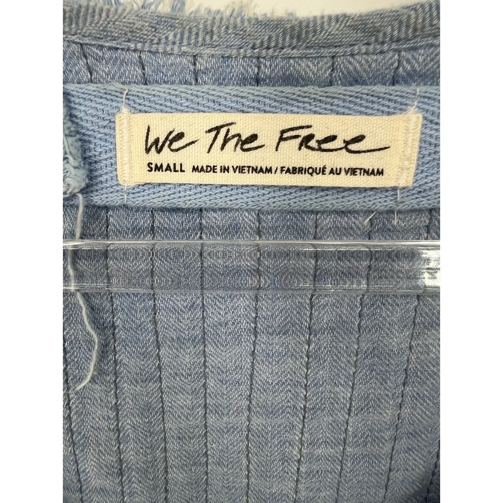 FREE PEOPLE We The Free Sand Dune Henley Blouse Women Small Sky Blue Boho Cotton